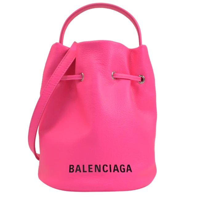 【Balenciaga 巴黎世家】簡約品牌LOGO烙印手提迷你兩用水桶包(桃)