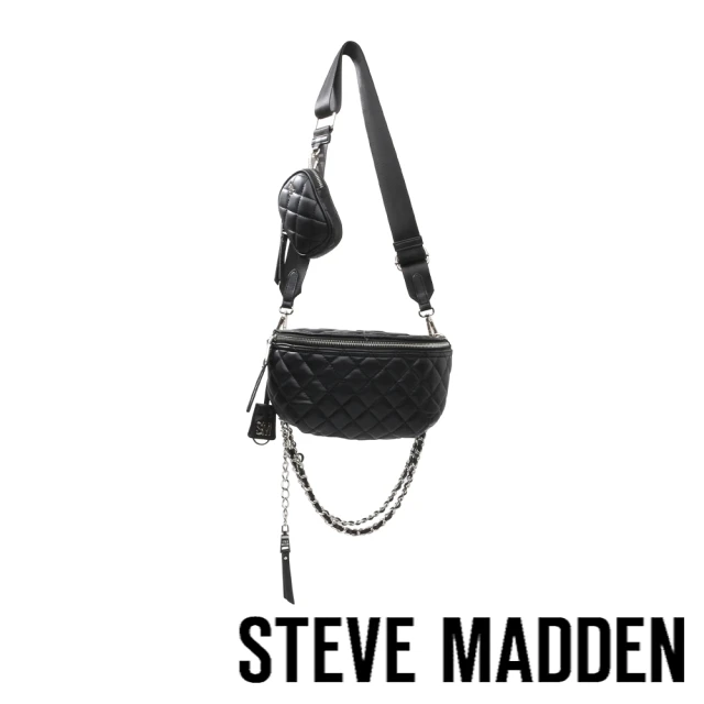 STEVE MADDEN【STEVE MADDEN】BSNAZZIE 菱格紋鏈帶子母腰包(黑色)