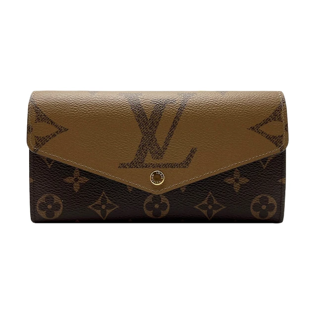 【Louis Vuitton 路易威登】Sarah 大logo字花帆布信封釦式長夾(M80726-咖)