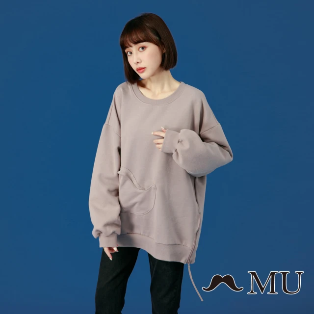 maru.a【maru.a】鬍子造型口袋內刷毛長袖上衣(卡其)