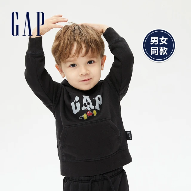 【GAP】男幼童 Gap x Disney 迪士尼系列刷毛連帽休閒上衣(774585-黑色)