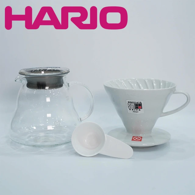 【HARIO】V60 有田燒陶瓷濾杯 白色 VDC-02W + XGT-60 雲朵玻璃壺600ml(日本製 V60 2-4人份)