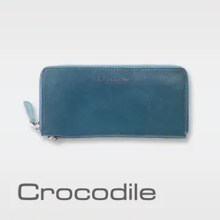 【Crocodile】鱷魚皮件 真皮錢包 15卡 拉鍊零錢包 0103-5822-黑咖紅三色(Natural系列)