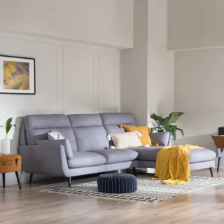 【FL 滿屋生活】FL Pouffe - 高背 L 型灰色布面沙發(L型沙發/實木沙發/布沙發/人氣款/經典款)
