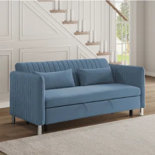【FL 滿屋生活】FL 經典美式質感沙發床-藍(實木沙發床/客房首選/人氣款/新品上市)