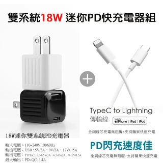 【KooPin】雙孔18W PD充電器+Type-C to Lightning 蘋果認證PD快充線
