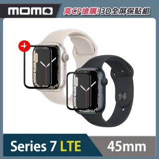 3D全屏保貼組★【Apple 蘋果】Apple Watch S7 LTE 45mm(鋁金屬錶殼搭配運動型錶帶)