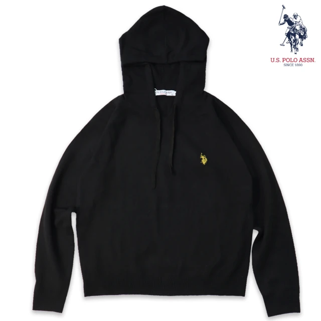 U.S. POLO ASSN.【U.S. POLO ASSN.】女款針織連帽衣-黑色(簡約百搭)