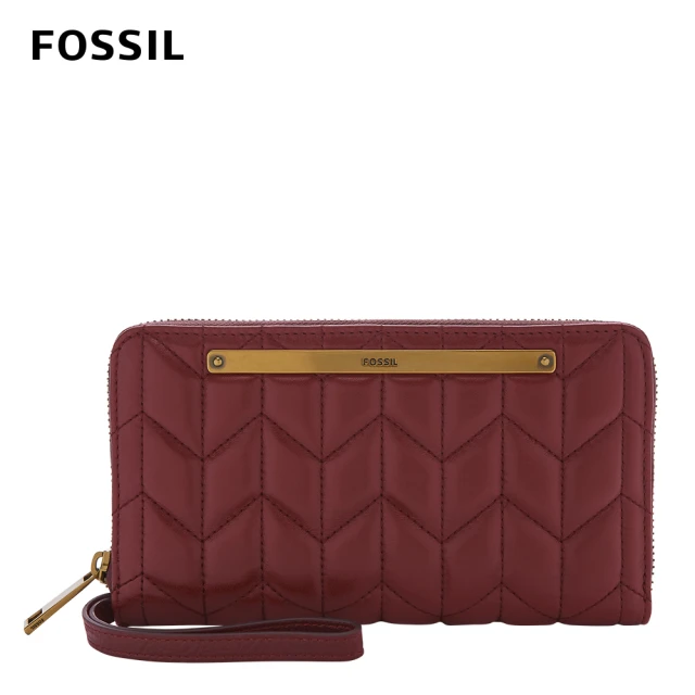 FOSSIL【FOSSIL】Liza 真皮拉鍊式衍縫長夾-酒紅色 SL6552609