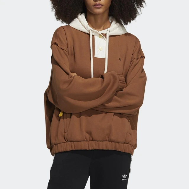 adidas 愛迪達【adidas 愛迪達】上衣 女款 長袖上衣 帽T 運動 三葉草 國際尺寸 CO Hoody 2 棕色 HC0313