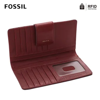 【FOSSIL】Logan 真皮扣式RFID防盜中長夾-酒紅色 SL6539609