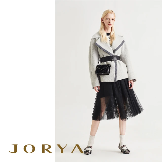JORYA【JORYA】L1603301花瓣蕾絲領網紗針織羊毛長袖連身洋裝