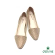 【GREEN PINE】典雅水鑽簍空網紗楔型包鞋(淺卡色)