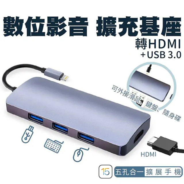 Za喆安 Iphone Lightning 5合1 Hub多功能集線電視棒投影轉接器 支援iphone轉hdmi連接電視 充電 Usb Momo購物網