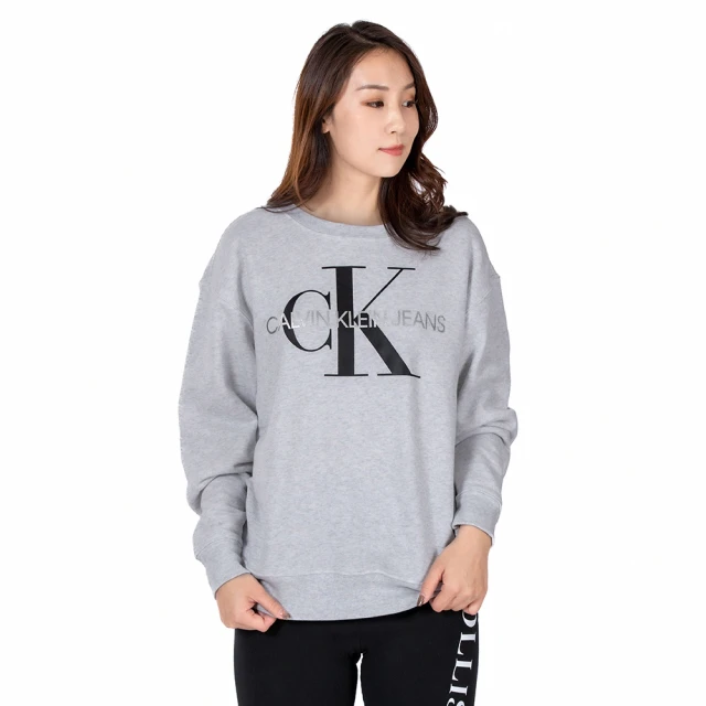 Calvin Klein 凱文克萊【Calvin Klein 凱文克萊】Calvin Klein 經典印刷LOGO文字大學T恤-女-淺灰色(平輸品)