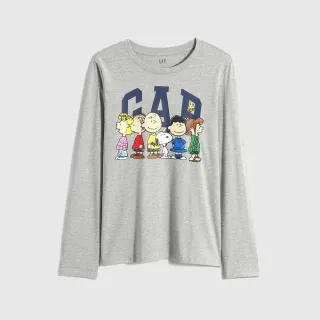 【GAP】女裝 Gap x Snoopy 史努比系列 logo純棉長袖T恤(792630-灰色)