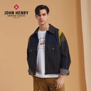【JOHN HENRY】拼接異材質翻領牛仔外套-黑色