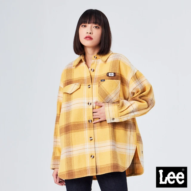 【Lee】寬版格紋 女長袖休閒襯衫-燦爛黃(101+ 系列)