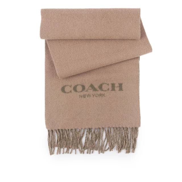 COACH【COACH】LOGO 雙色羊毛圍巾(奶茶色/橄欖綠)