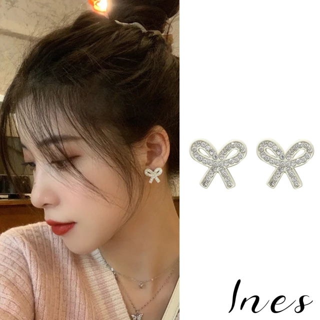 INES【INES】韓國設計S925銀針微鑲美鑽復古蝴蝶結造型耳環(S925銀針耳環 水鑽耳環 蝴蝶結耳環)