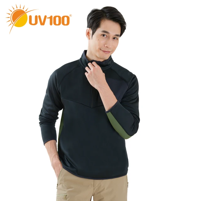 【UV100】蓄熱保暖內刷毛拼色立領上衣-男BA21842(保暖、蓄熱、立領上衣、寬鬆)