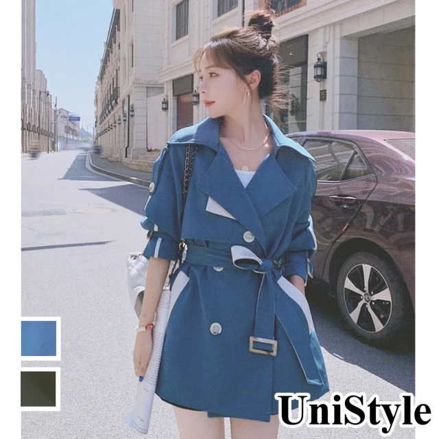 UniStyle【UniStyle】2022新款韓系高級設計感甜美氣質摩登長袖短版風衣外套 女 ZM278-1808(黑 藍)