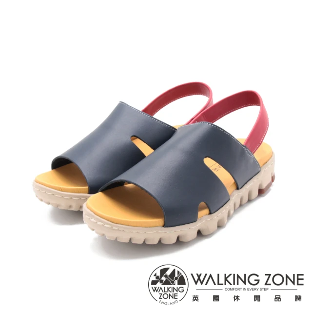 【WALKING ZONE】女 拼接撞色涼鞋 女鞋(藍紅)