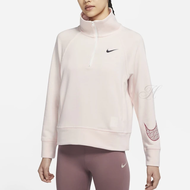 【NIKE 耐吉】上衣 女款 長袖上衣 運動 AS W NK FLC HZ TOP 粉 DQ5371-866