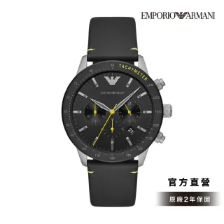 【EMPORIO ARMANI】MARIO 曠野風潮計時男錶 簡約黑色皮革錶帶  43mm AR11325