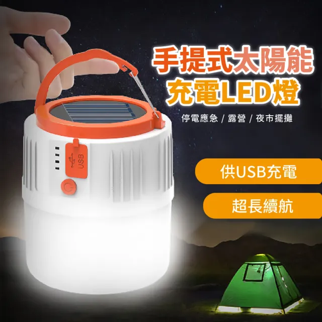 【太陽能零電費】手提式太陽能充電LED燈-供USB充電(露營燈 戶外燈 照明燈 手電筒 工作燈 釣魚 露營 照明)