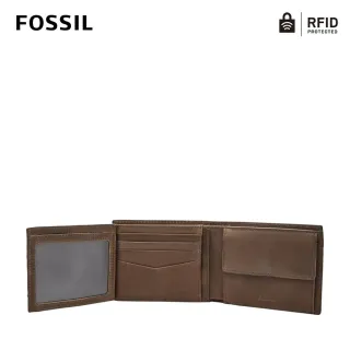 【FOSSIL】Allen 真皮RFID防盜證件格零錢皮夾 男 短夾-深棕色 SML1548201