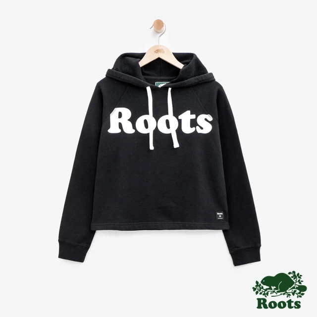 【Roots】ROOTS 女裝 - 周年系列短版刷毛連帽上衣(黑色)