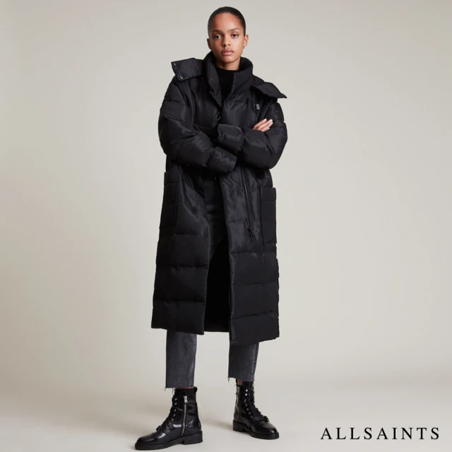 ALLSAINTS【ALLSAINTS】ALLANA 率性極簡長版衍縫大衣外套-黑(舒適版型)