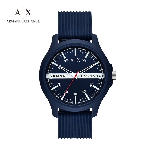 【A|X Armani Exchange】Hampton 經典壓字計時手錶 藍色矽膠錶帶 46MM AX2421