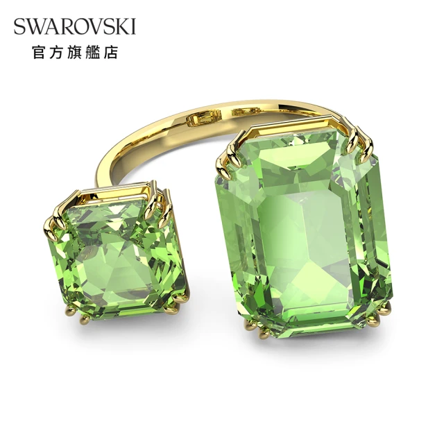 【SWAROVSKI 施華洛世奇】Millenia 個性戒指 八角形切割Swarovski 水晶 綠色 鍍金色色調