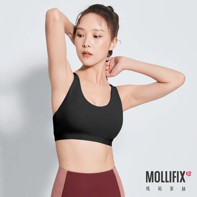 【Mollifix 瑪莉菲絲】簡約小V領運動內衣(黑)