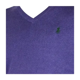 【RALPH LAUREN】經典刺繡小馬V領長袖針織衫(紫)