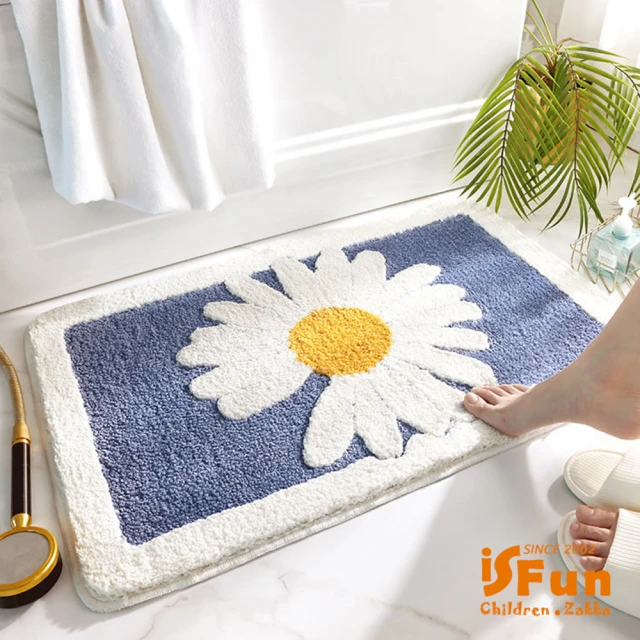 【iSFun】清新雛菊＊加厚吸水絨毛腳踏浴室地墊40X60cm(藍)