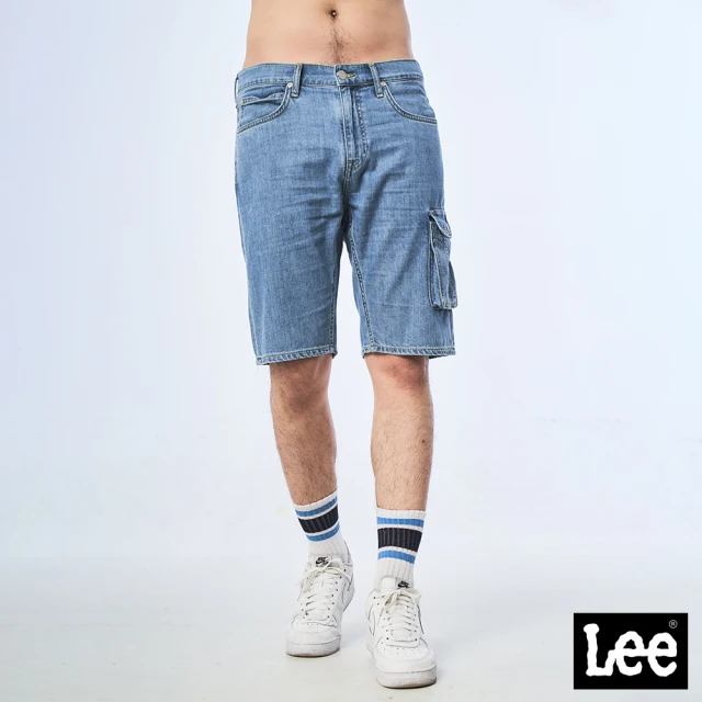 【Lee】902 及膝 側邊大口袋 男牛仔短褲-中藍洗水