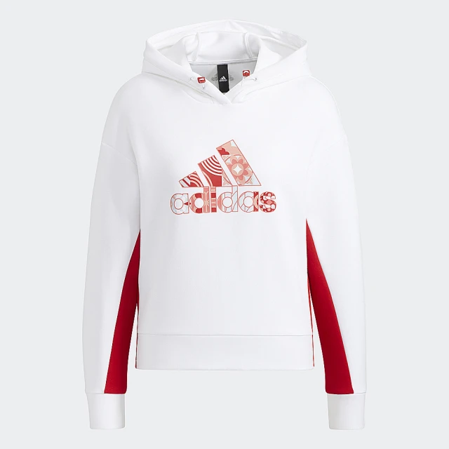 【adidas 愛迪達】上衣 帽T 連帽上衣 女上衣 白 CNY HOOD SWEAT(HC2798)