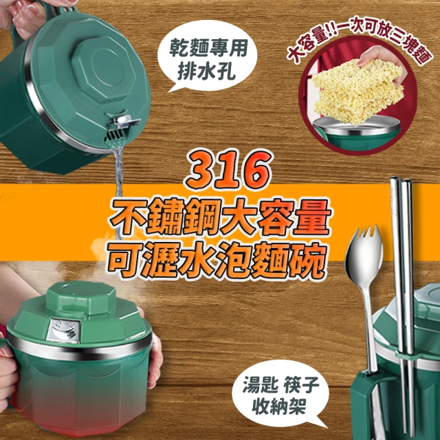 【s plaything生活百貨】316不鏽鋼大容量可瀝水泡麵碗