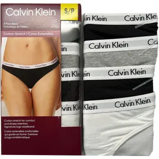 【Calvin Klein 凱文克萊】COTTON 經典三角女內褲 透氣棉質 黑色 4件一組(ck 黑色 d311258001)
