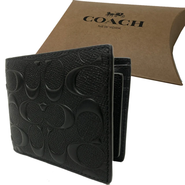 COACH【COACH】浮雕C LOGO 8卡男款短夾附活動證件夾禮盒(浮雕黑)