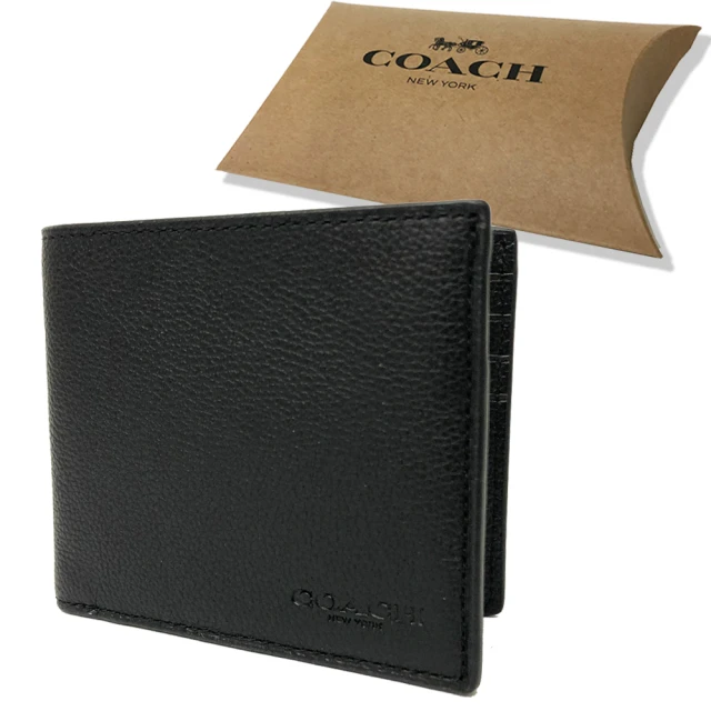COACH【COACH】經典LOGO 6卡證件男款輕便短夾禮盒(黑)