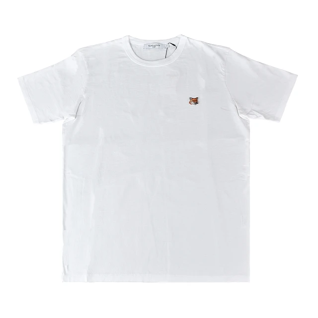 Maison Kitsune狐狸LOGO胸口狐狸頭布章設計純棉男士寬鬆短袖T恤(白)
