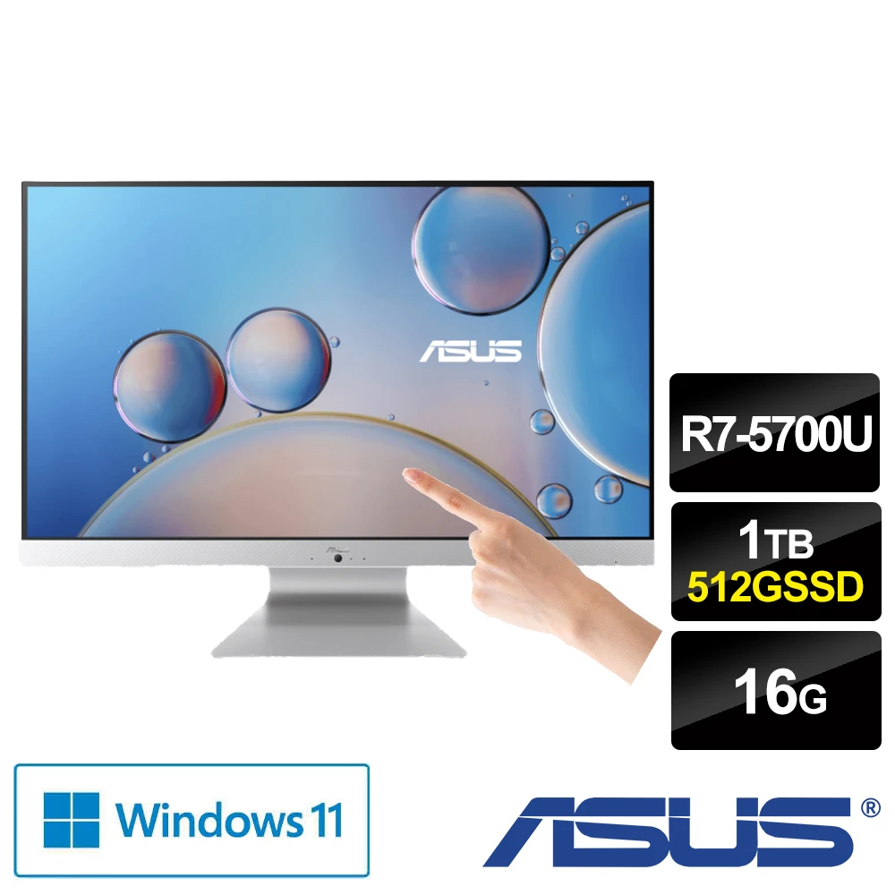 【ASUS 華碩】M3700WUAT 27型AIO觸控液晶電腦(R7-5700U16G1T HDD+512G SSDWIN11)