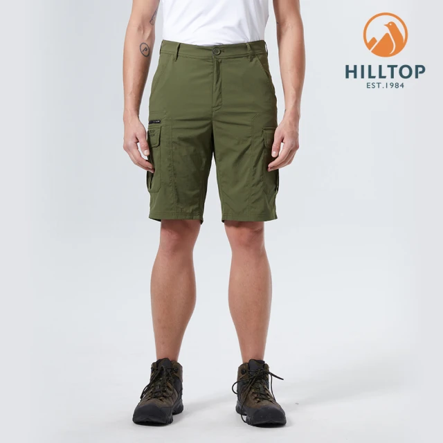 【Hilltop 山頂鳥】男款超潑水抗UV口袋機能短褲(S09M79綠)