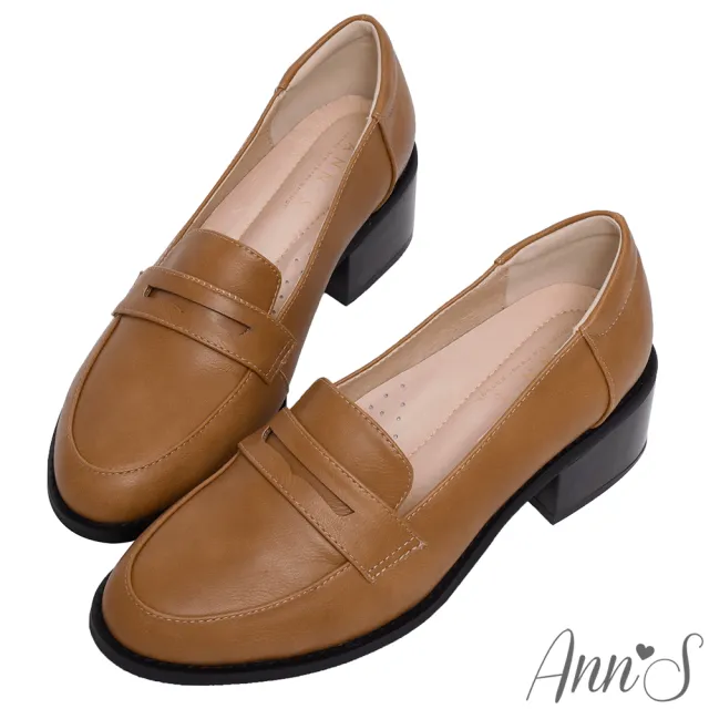 【Ann’S】學院提案-質感素面粗跟5cm紳士鞋(棕)