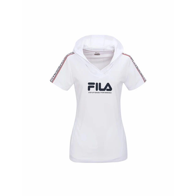 【FILA】連帽T恤 女吸濕排汗連帽T恤-白色(5TEW-1319-WT)