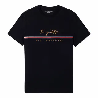 【Tommy Hilfiger】TOMMY 爆款刺繡大Logo圖案短袖T恤-黑色(平輸品)